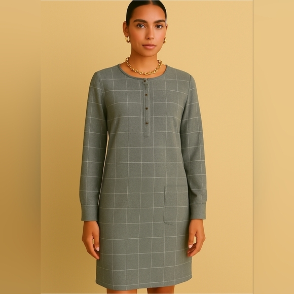 NWT Lela Rose Pearl Chestnut Plaid Wool Full Sleeve Dress Size 16 - Picture 1 of 16